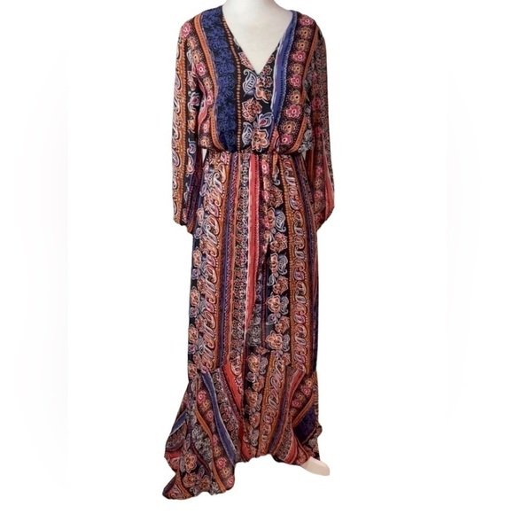 Venus women’s printed striped maxi dress 3/4 sheer sleeves v neckline size 6 - Picture 5 of 17
